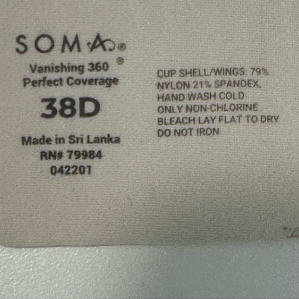 Soma Vanishing Back 360 Full Coverage Bra 38D Underwire Padded Beige soft - Picture 3 of 7